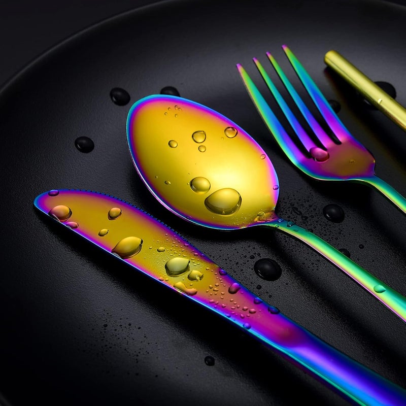 Boulder Bee | Travel Utensils Set | Reusable Camping Cutlery Set | Stainless Steel Flatware Set | Portable Silverware Set with Case | Includes Knife/Fork/Spoon/Straw/Cleaning Cloth/Case (Rainbow) - Image 5